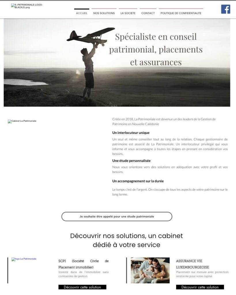 Refonte du site internet pour CGP : homepage de La Patrimoniale avant refonte digitale